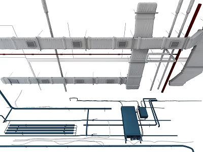 Ceiling Structural Framework With Metal Beams Ventilation Ducts And Installation Components 3d model
