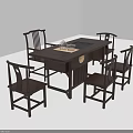 Solid Wood Chinese Style Tea Table and Chairs with Tea Set and Simple Design 3d model
