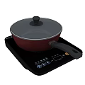 Red Cooking Pot With Glass Lid On Black Induction Cooktop Kitchen Utensil