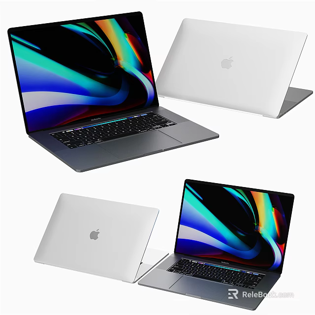 Apple MacBook Laptop With Colorful Screen In Multiple Open Closed Views 3d model 