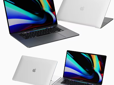 Apple MacBook Laptop With Colorful Screen In Multiple Open Closed Views 3d model