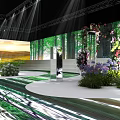 Floral Installation Design For Exhibition Space With Colorful Flowers Green Plants And Lighting Effects