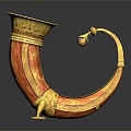 Horn Shaped Daily Life Item With Yellow Red Curved Design And Footed Base