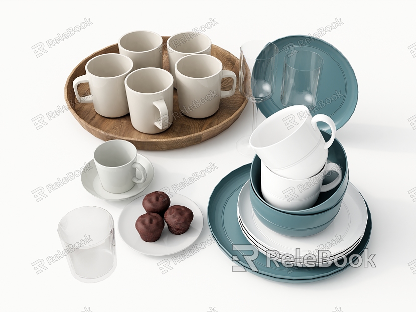 Tableware Plate Bowl Cup Mug Tea Cup Cake Ode model