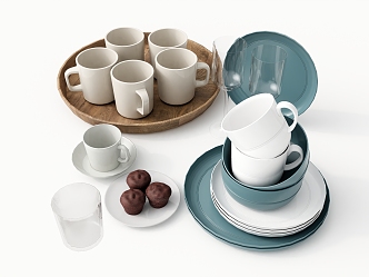 Tableware Plate Bowl Cup Mug Tea Cup Cake Ode 3d model