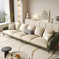 Modern Living Room Interior With Beige Sofa Green Frame Pillows Area Rug And Decorative Cabinet