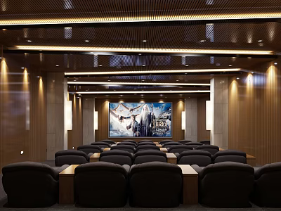 Elegant Modern Cinema Interior With Plush Seats Large Screen Movie Poster And Ambient Lighting 3d model