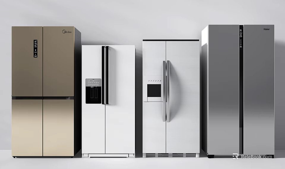 Various Modern Refrigerators Freezers With Different Colors And Door Designs On 3d model 