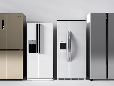 Various Modern Refrigerators Freezers With Different Colors And Door Designs On 3d model