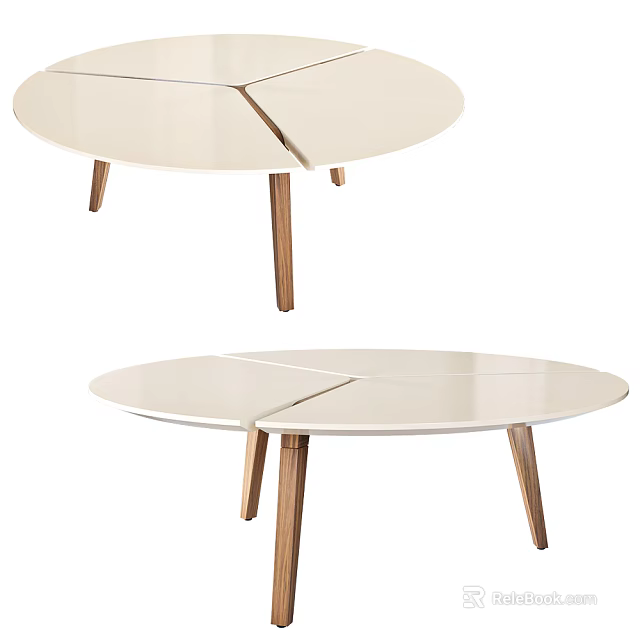 Modern Round Coffee Table With Split White Top And Wooden Legs Design 3d model