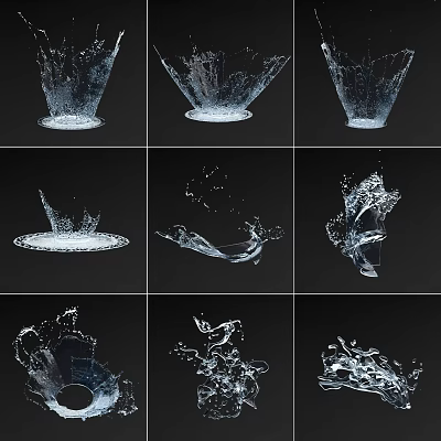 Modern water spray water flow landscape sketch water spray water drop fountain spring water scene dry water spray flow landscape wall water curtain 3d model