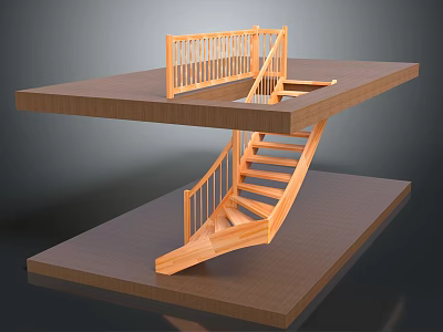 Modern Wooden Staircase Design With Railing Connecting Upper And Lower Platforms 3d model
