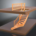 Modern Wooden Staircase Design With Railing Connecting Upper And Lower Platforms 3d model