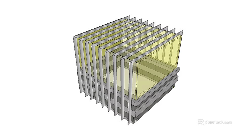 Modern Building Component With Grid Metal Frames And Transparent Glass Panels 3d model 