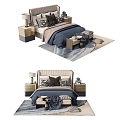 Modern Double Bed Setup With Bedside Tables Lamps Soft Bedding And Cozy Rug 3d model