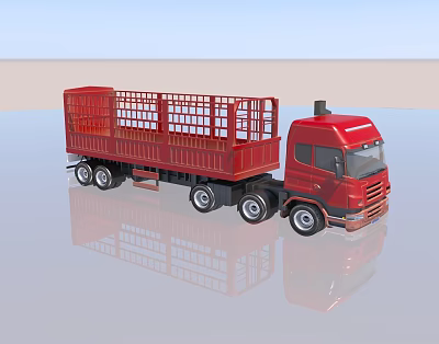 Red Heavy Duty Truck With Open Metal Cage Cargo Bed And Modern Exterior Design 3d model