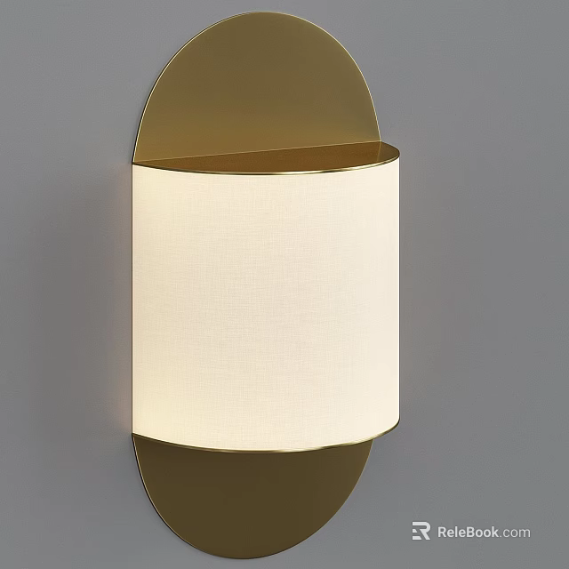 Modern Wall Lamp with Gold Frame and White Fabric Shade Mounted on Gray Wall 3d model 