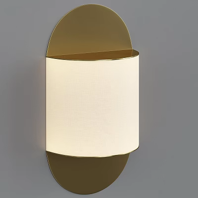 Modern Wall Lamp with Gold Frame and White Fabric Shade Mounted on Gray Wall 3d model