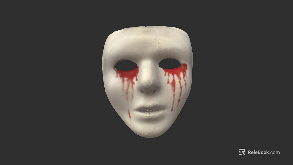 White Human Face Mask With Red Dripping Streaks On Dark Background 3d model 