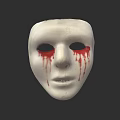 White Human Face Mask With Red Dripping Streaks On Dark Background