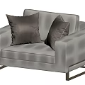 Light Gray Single Sofa with Brown Cushions and Golden Legs in Modern Fabric Design