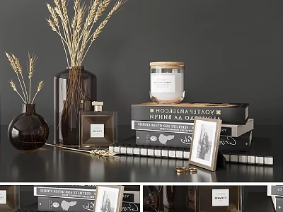 Artistic Sculpture Carving Display On Modern Desktop With Books Vases And Frames 3d model