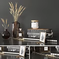 Artistic Sculpture Carving Display On Modern Desktop With Books Vases And Frames