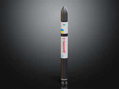 Tall Tsirkon 3 Rocket With White Section Blue Yellow Stripes On Dark Background 3d model