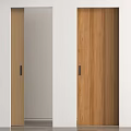 Wooden Sliding Doors with Open and Closed States in Modern Interior with White Walls