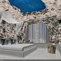 Cave Style Hotel Room with Starry Sky Ceiling Canopy Curtains Cozy Bed and Potted Plant