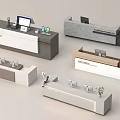 Various Modern Reception Desk Designs With Marble Countertop Wooden Elements And Decorative Plants