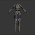 Detailed Metallic Armor 3D Model With Blue Accents And Full Body Design