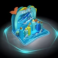 Scenic Deep Blue Mountain Sea Themed Photo Spot with Waves Colorful Columns and Seagull Decor