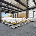 School Modern Classroom With White Yellow Seats Large Screen And Wall Art
