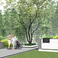 Scenic Entrance Gate With Lush Trees Green Lawn and People Walking in Natural Setting