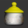 Decorative Glass Storage Jar With Yellow Lid And Colorful Flower Patterns