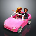Pink Convertible Toy Car With Blonde Female And Brunette Male Dolls Inside