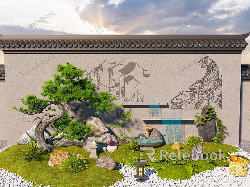 Now landscape rockery sketch plant stone combination waterscape wall decoration model