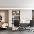 Modern Office Interior Design With Desk Chairs Bookshelf Sofa And Decorative Painting