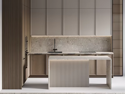 Modern Open Kitchen Interior Design With Island Counter And Sleek Cabinets 3d model