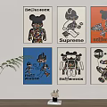 BE@RBRICK Wall Art Prints With Supreme And Cartoon Characters For Interior Decor 3d model