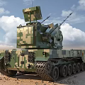 Military Functional Vehicle Featuring Twin Cannons Radar Camouflage Paint XT003 Red Star On Desert Terrain