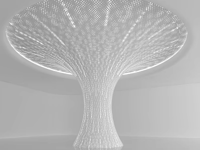 Modern Perforated Column With Round Canopy And LED Lighting In Minimalist Space 3d model