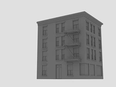 Gray Multi Story Architectural Building Model With Windows And Fire Escape Structure 3d model