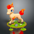 Cute Cartoon Pony Figure With Flame Mane Tail And Blue Eyes On Green Grass Base