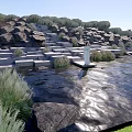 Waterfront Landscape With Stone Steps Grass And White Robed Figure By Water