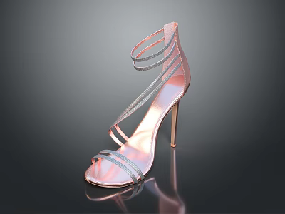 Rose Gold Women's High Heels With Thin Straps And Sparkling Stiletto Design 3d model