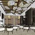 Chinese Style Restaurant Interior Design With Lattice Partitions Pendant Lights And Dining Tableware