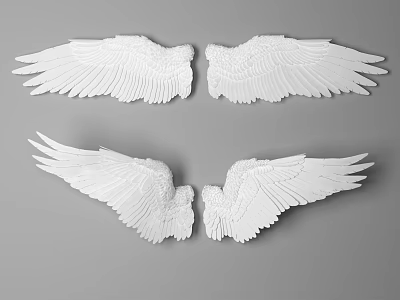 White Wing Shaped Wall Decor Set Of Two With Feather Texture For Home 3d model