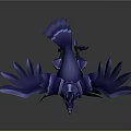 Blue Metallic Bird Game Movie Character With Spread Wings And Blade Like Feathers